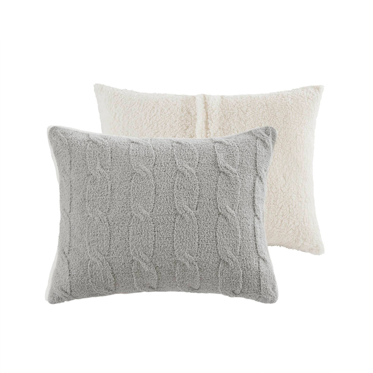 Gray 3 Piece Full/Queen Cable Knit Chenille Comforter Set