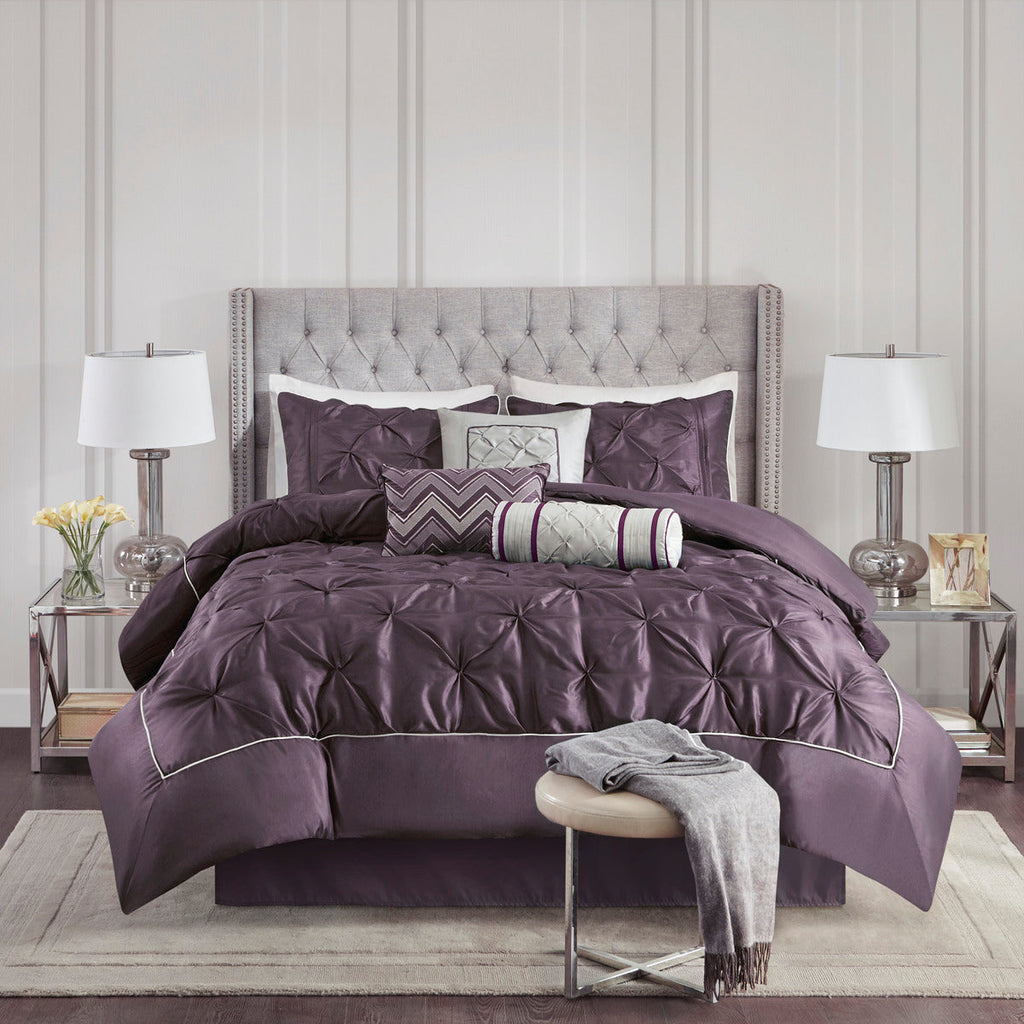 Deep Plum 7 Piece Tufted Comforter Set with Elegant Detailing
