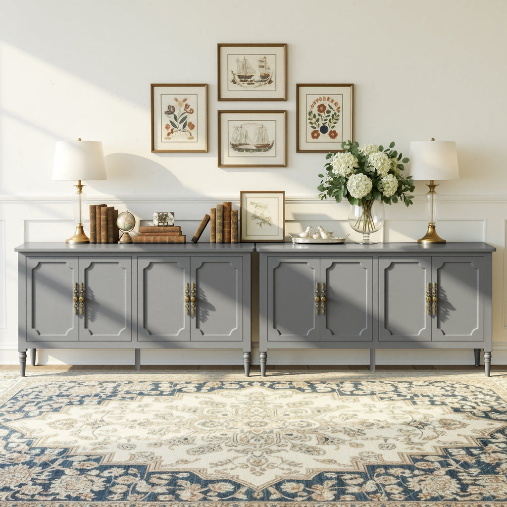 Mid-Century Wood Buffet Sideboard with Soft Closing Doors