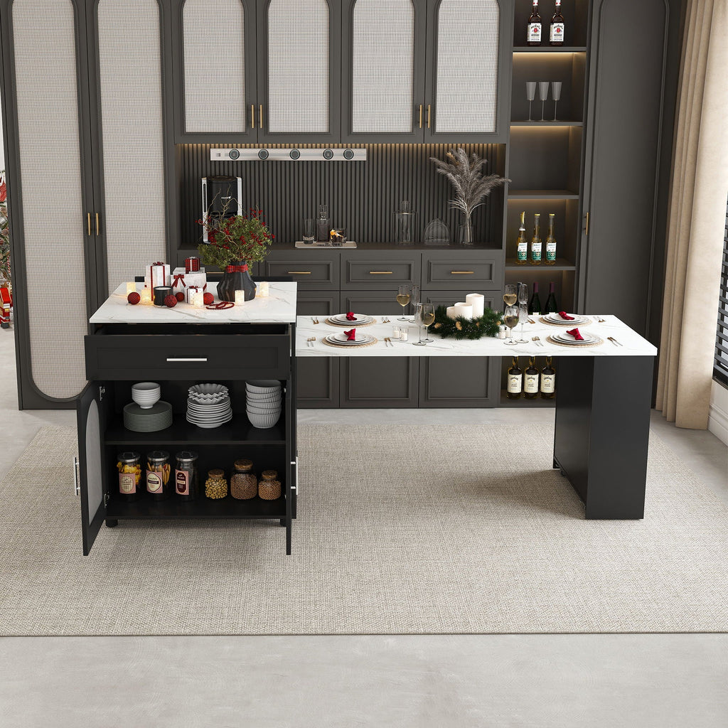Expandable Kitchen Island with Power Outlets and USB Ports