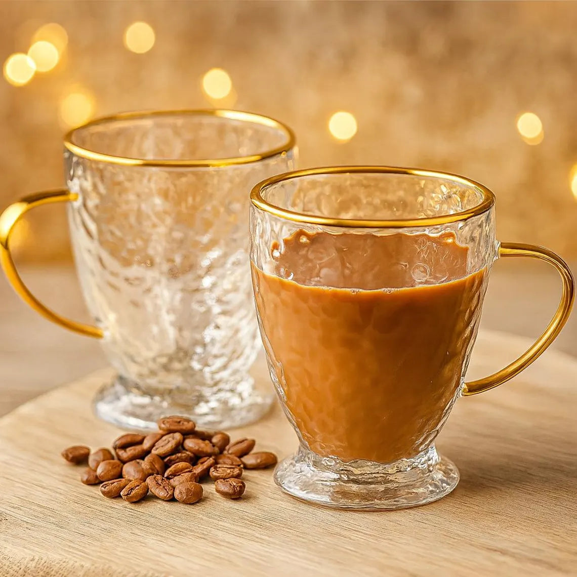 Hammered Double-Wall Glass Coffee Cups