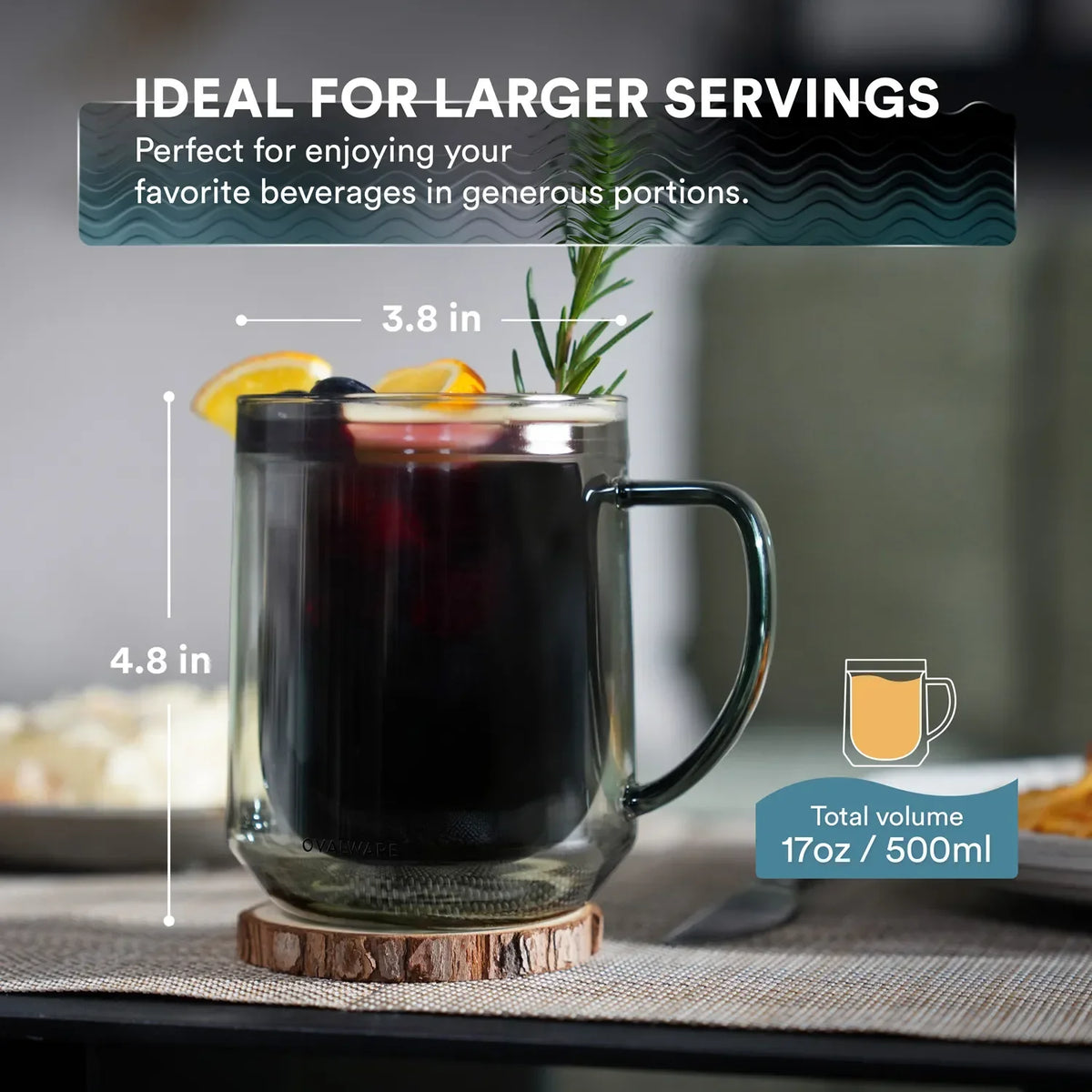 Double-Wall Glass Mugs – 17 oz, Set of 2