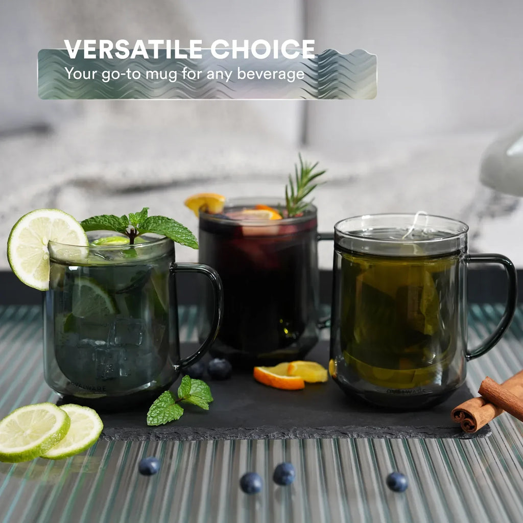 Double-Wall Glass Mugs – 17 oz, Set of 2