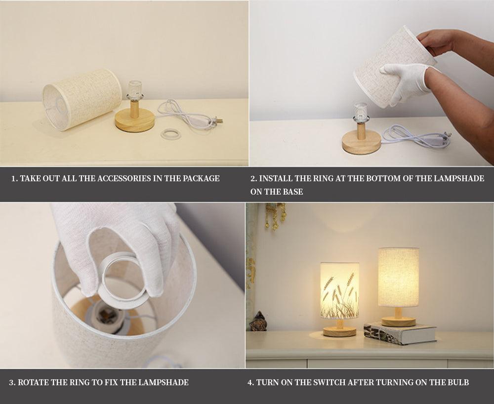 Modern Wood Table Lamp – Dimmable Bedside Light