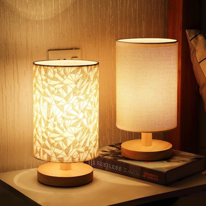 Modern Wood Table Lamp – Dimmable Bedside Light