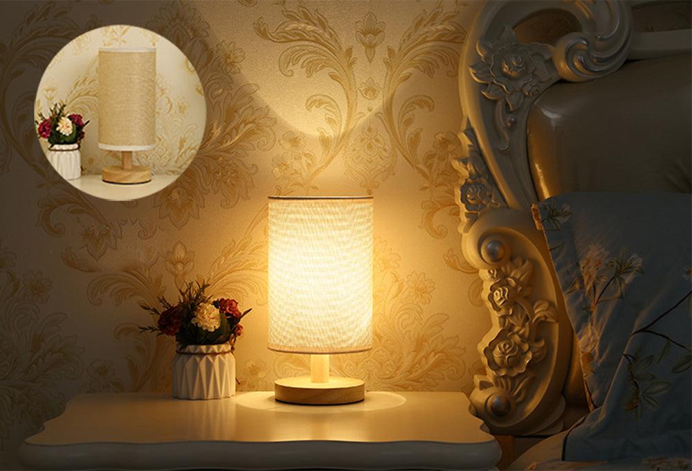Modern Wood Table Lamp – Dimmable Bedside Light