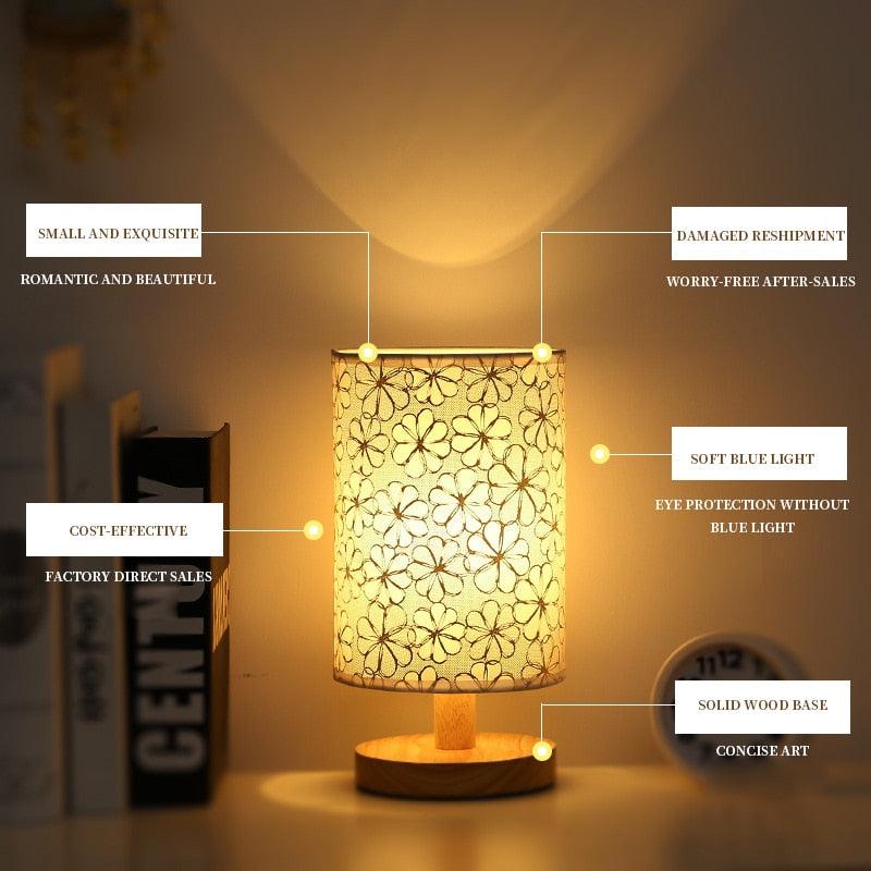 Modern Wood Table Lamp – Dimmable Bedside Light