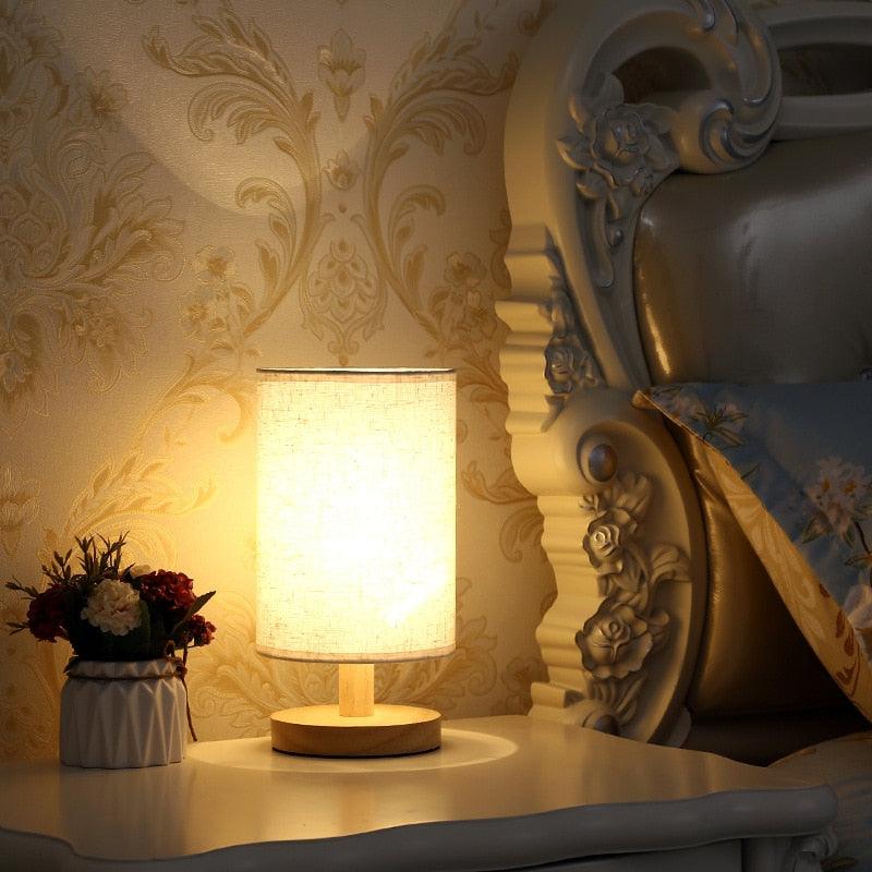 Modern Wood Table Lamp – Dimmable Bedside Light
