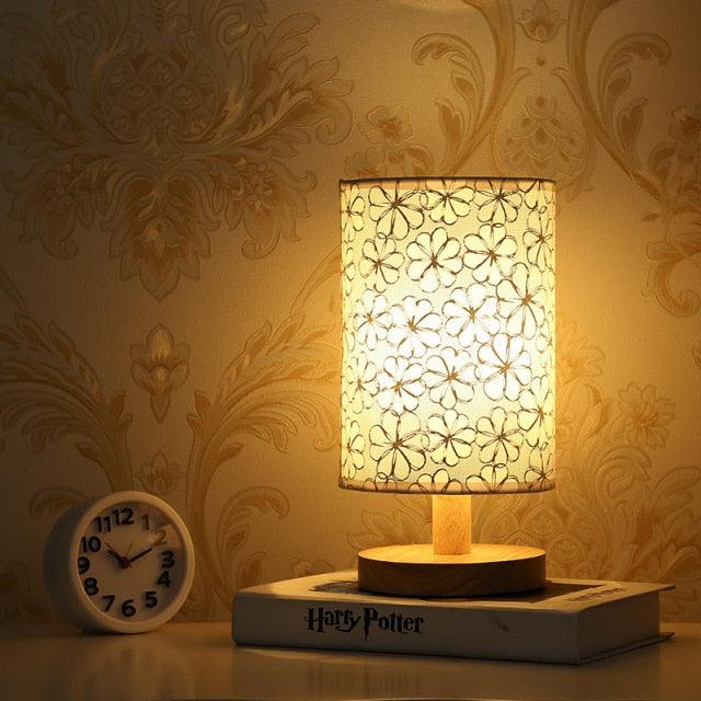 Modern Wood Table Lamp – Dimmable Bedside Light
