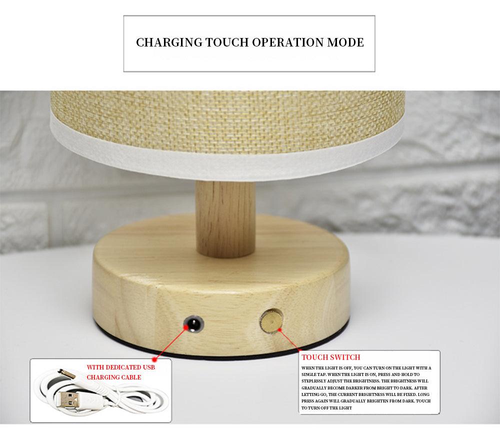 Modern Wood Table Lamp – Dimmable Bedside Light