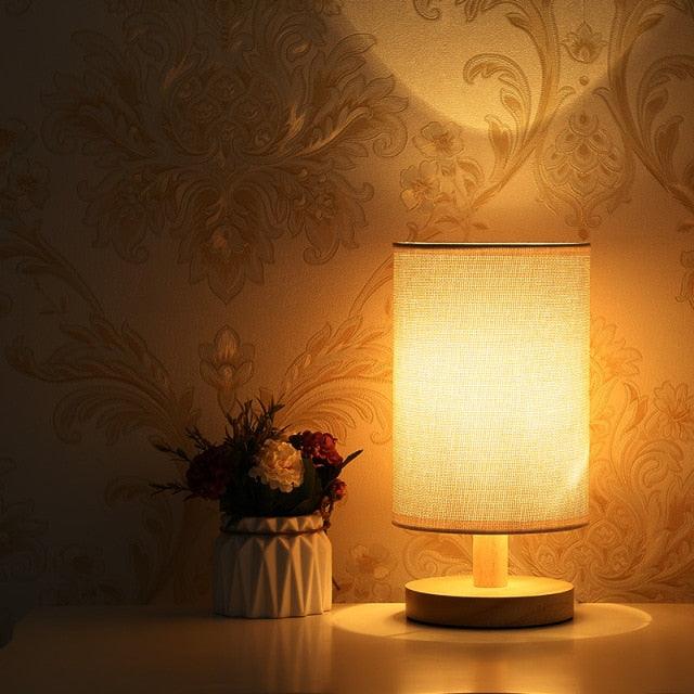 Modern Wood Table Lamp – Dimmable Bedside Light