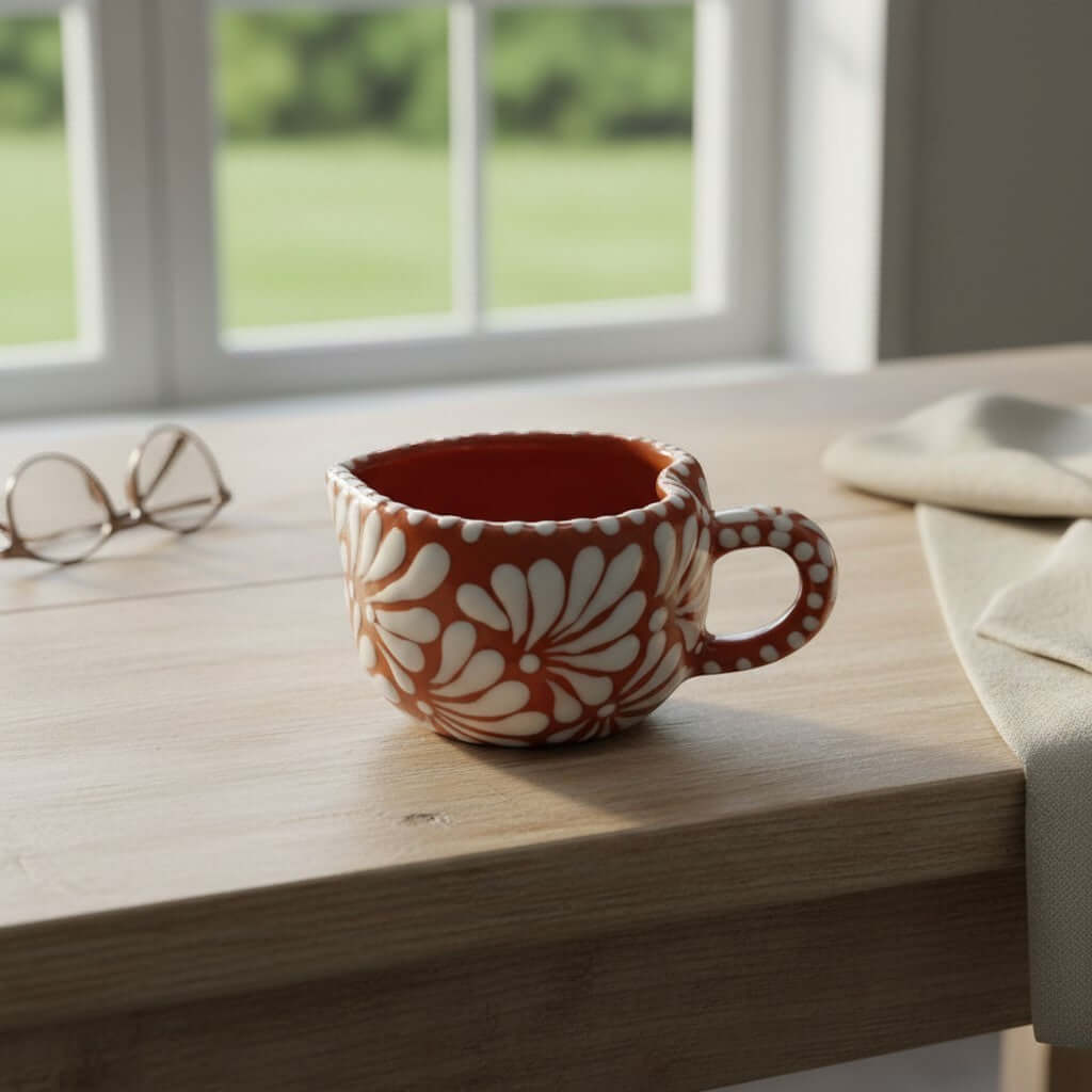 Handmade Talavera Heart Ceramic Coffee Mug – Floral