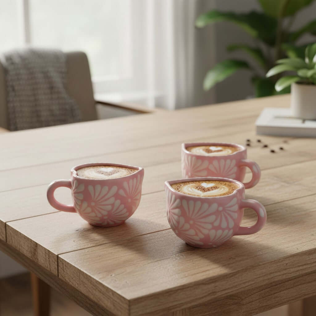 Hand-painted Pink Talavera Heart Ceramic Mug