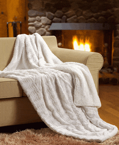 Tache Ivory Faux Fur & Sherpa Throw Blanket